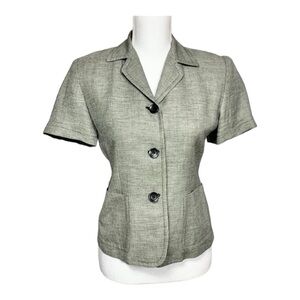 Ann Taylor Vintage Black & Gray Short Sleeve Linen Blend Blazer Jacket 2 Petite